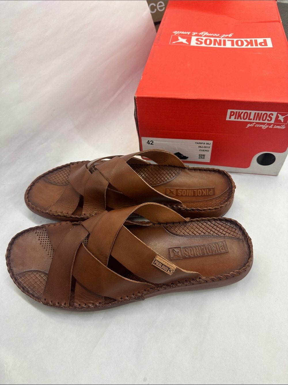 PIKOLINOS Brown Leather Crisscross Men’s Slide Sandals Euro 42 Tarifa Cuero 06J
